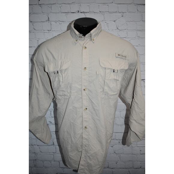 Columbia PFG Performance Fishing Gear Shirt Mens Size Large Tan Nylon Vented - Picture 9 of 9